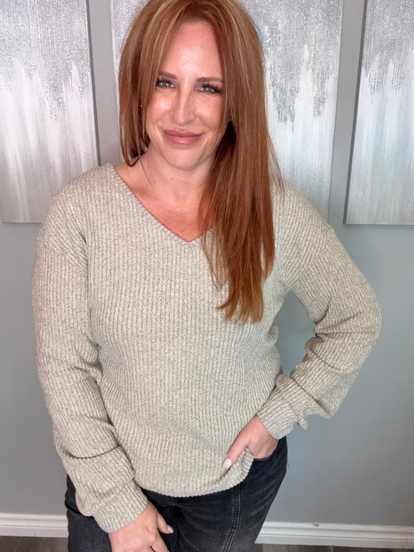 Chic Bow-Back Rib Knit Sweater