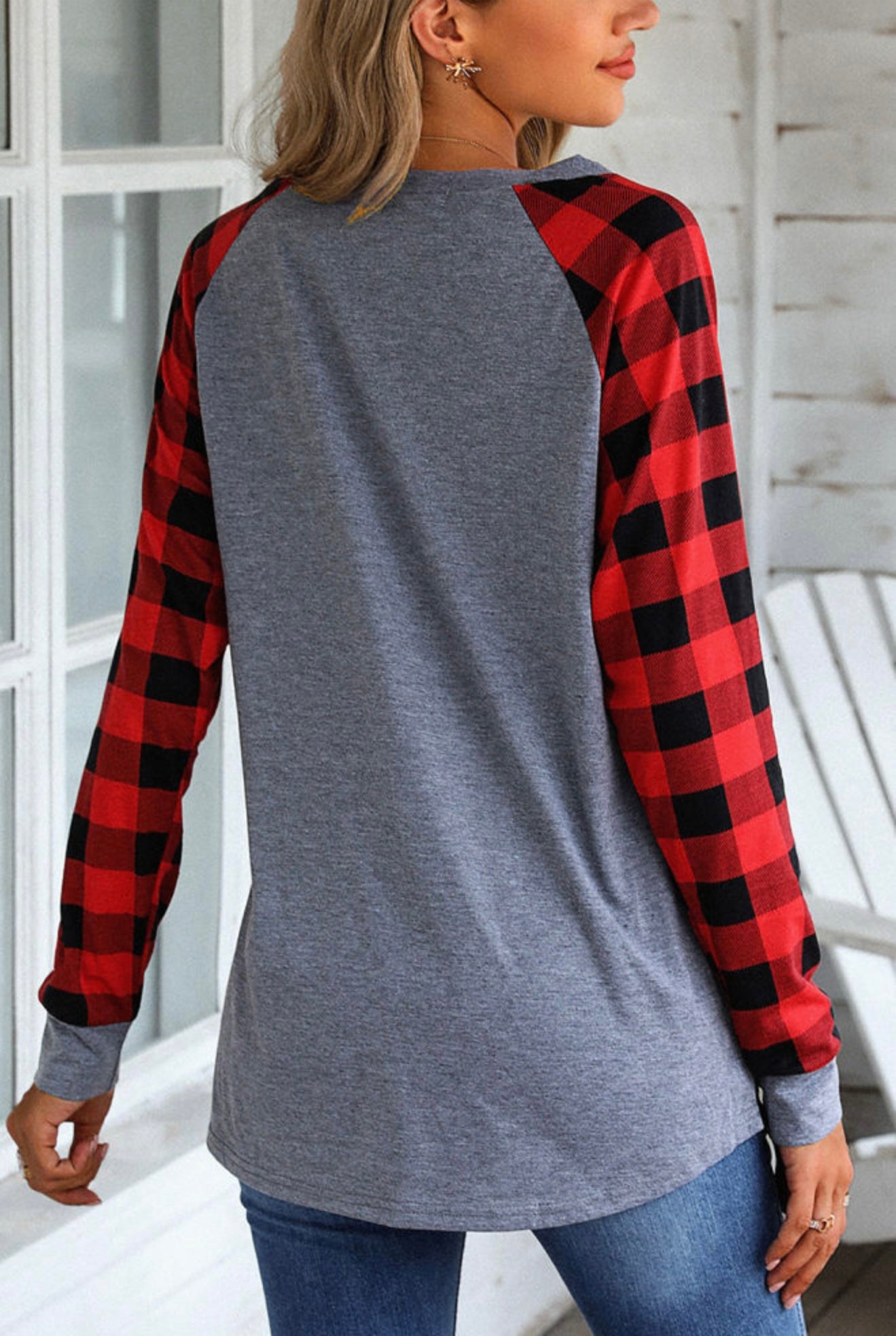 The Cabin Cozy Plaid Sleeve Top