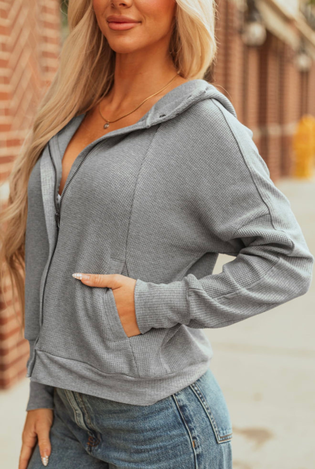 Cozy Button-Zip Waffle Jacket