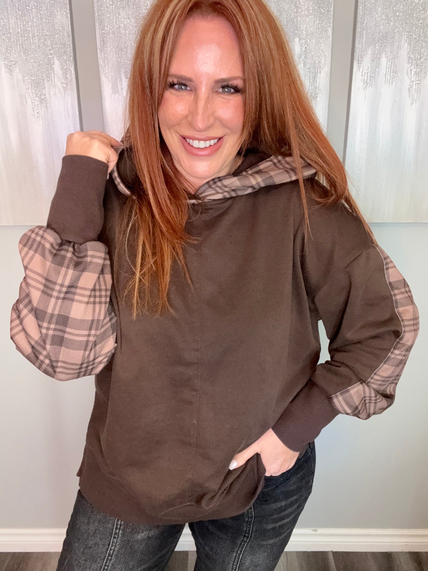 Plaid Perfection Hoodie (Mocha)