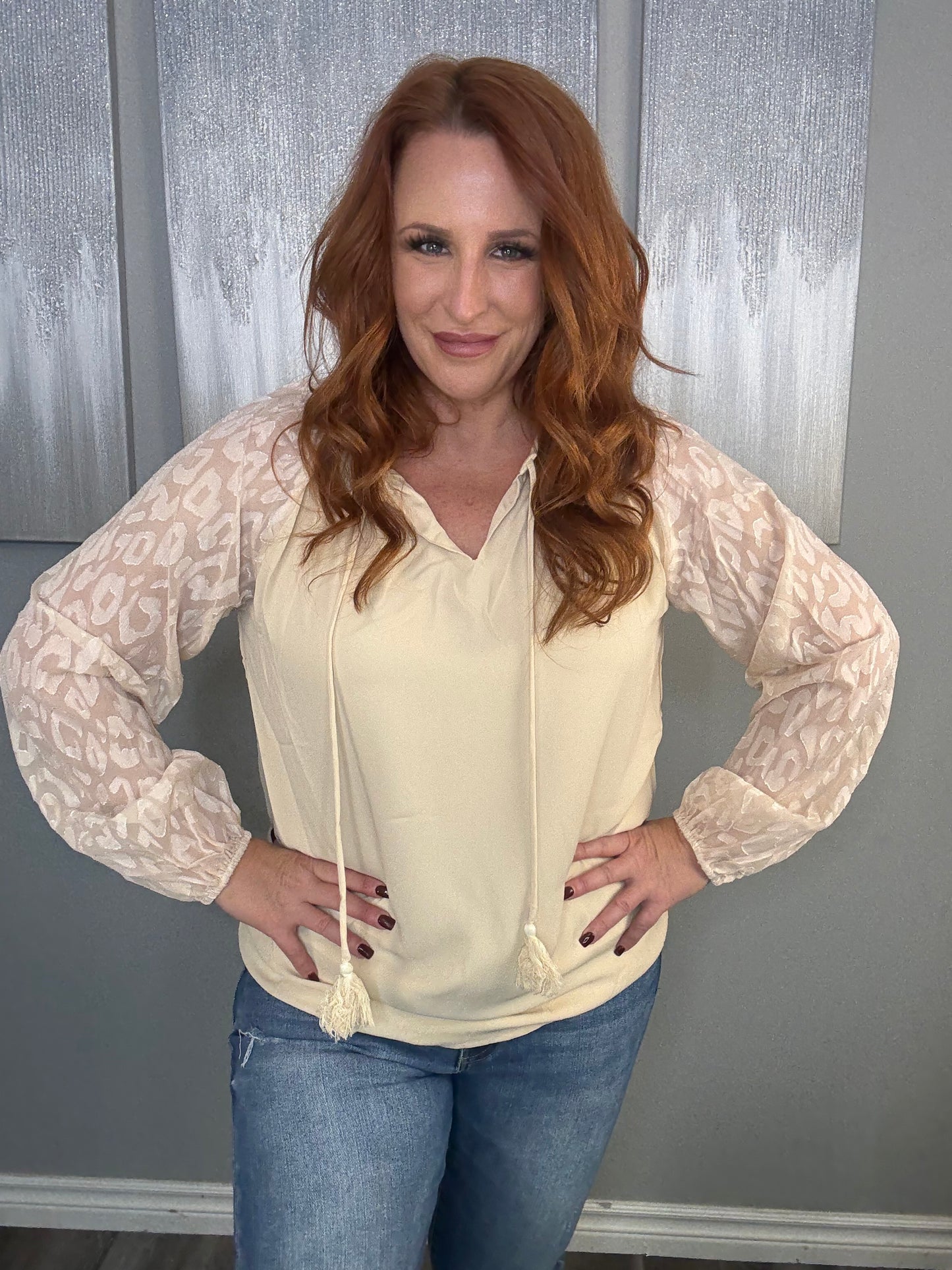 Blush Breeze Chiffon Sleeve Blouse