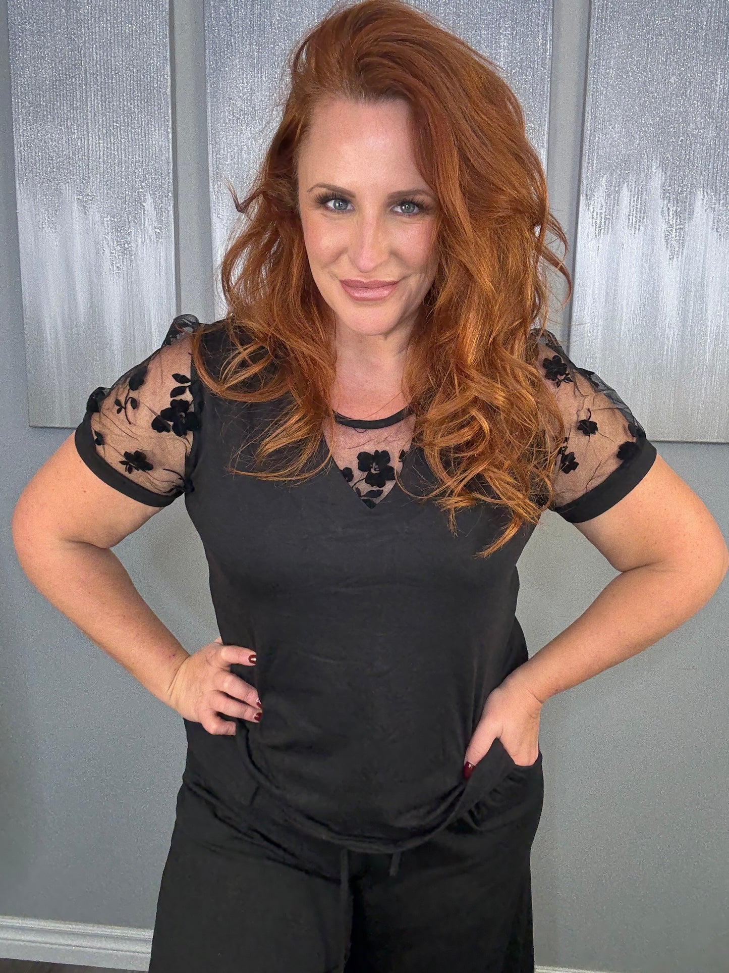 Midnight Blossom Mesh Top