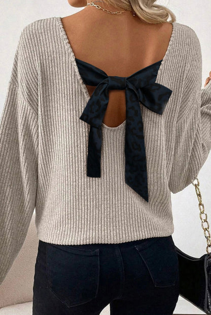 Chic Bow-Back Rib Knit Sweater