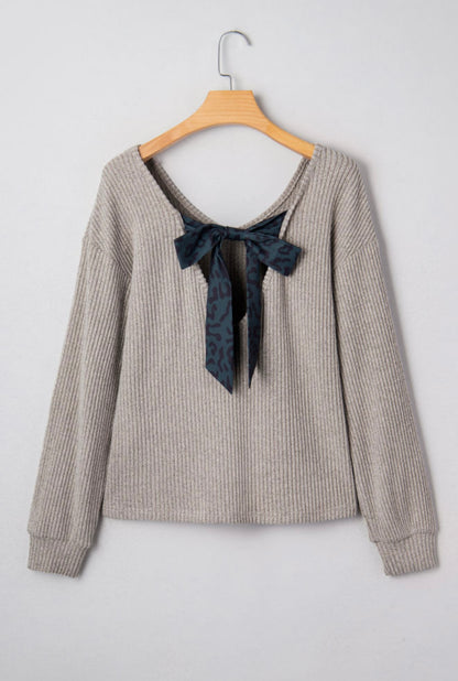 Chic Bow-Back Rib Knit Sweater