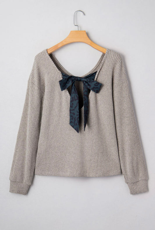 Chic Bow-Back Rib Knit Sweater