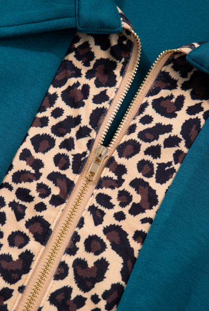 Leopard Trim Zip Dress (Teal)
