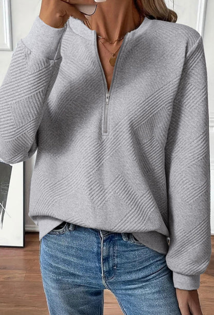 Quilted Half-Zip Cozy Pullover –