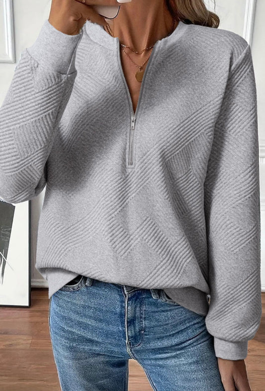Quilted Half-Zip Cozy Pullover –
