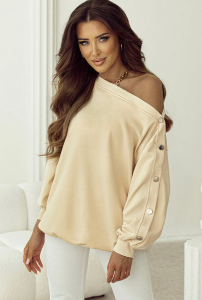 Golden Hour Off-Shoulder Button Sweater