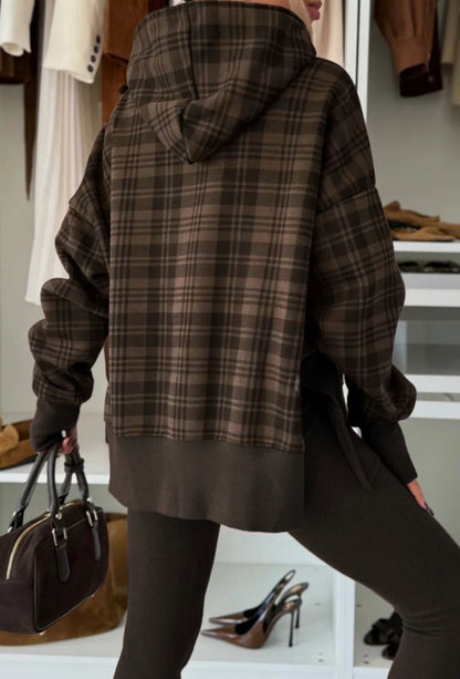 Cozy Contrast Plaid Hoodie