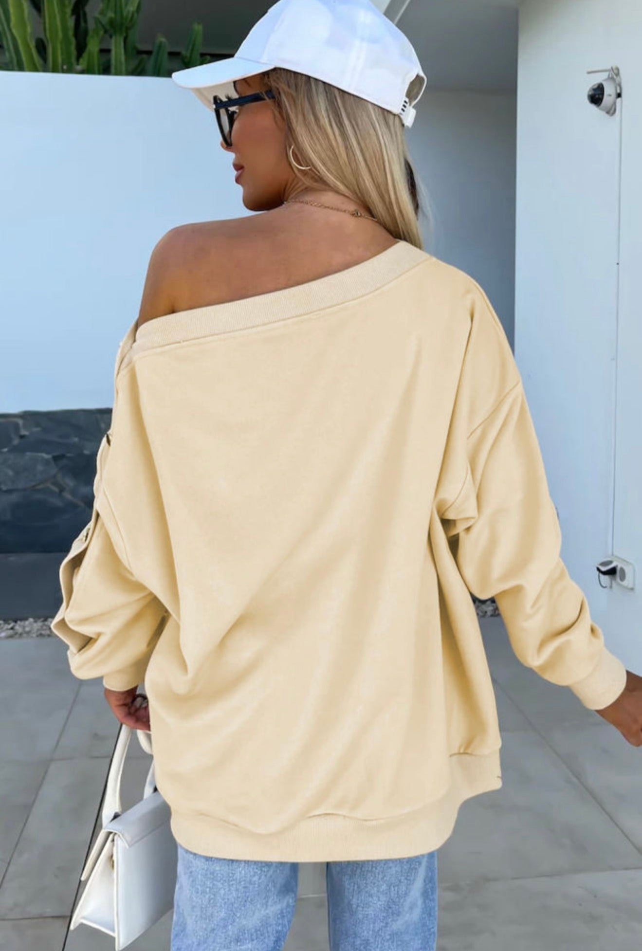 Golden Hour Off-Shoulder Button Sweater