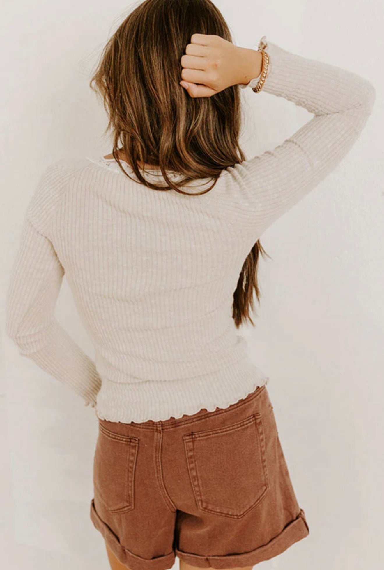 Lace Trim Ribbed Henley Top