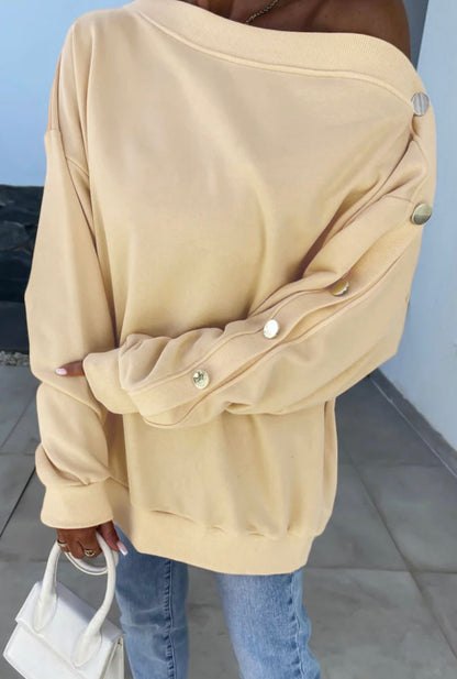 Golden Hour Off-Shoulder Button Sweater