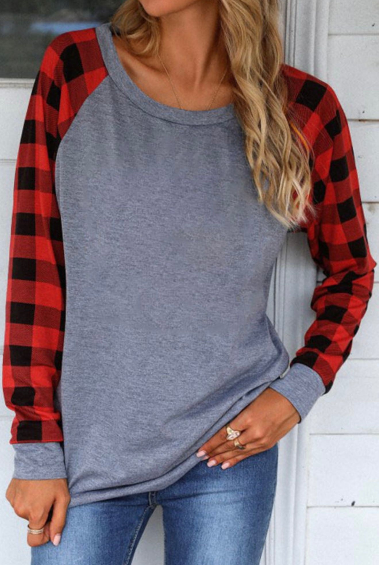 The Cabin Cozy Plaid Sleeve Top