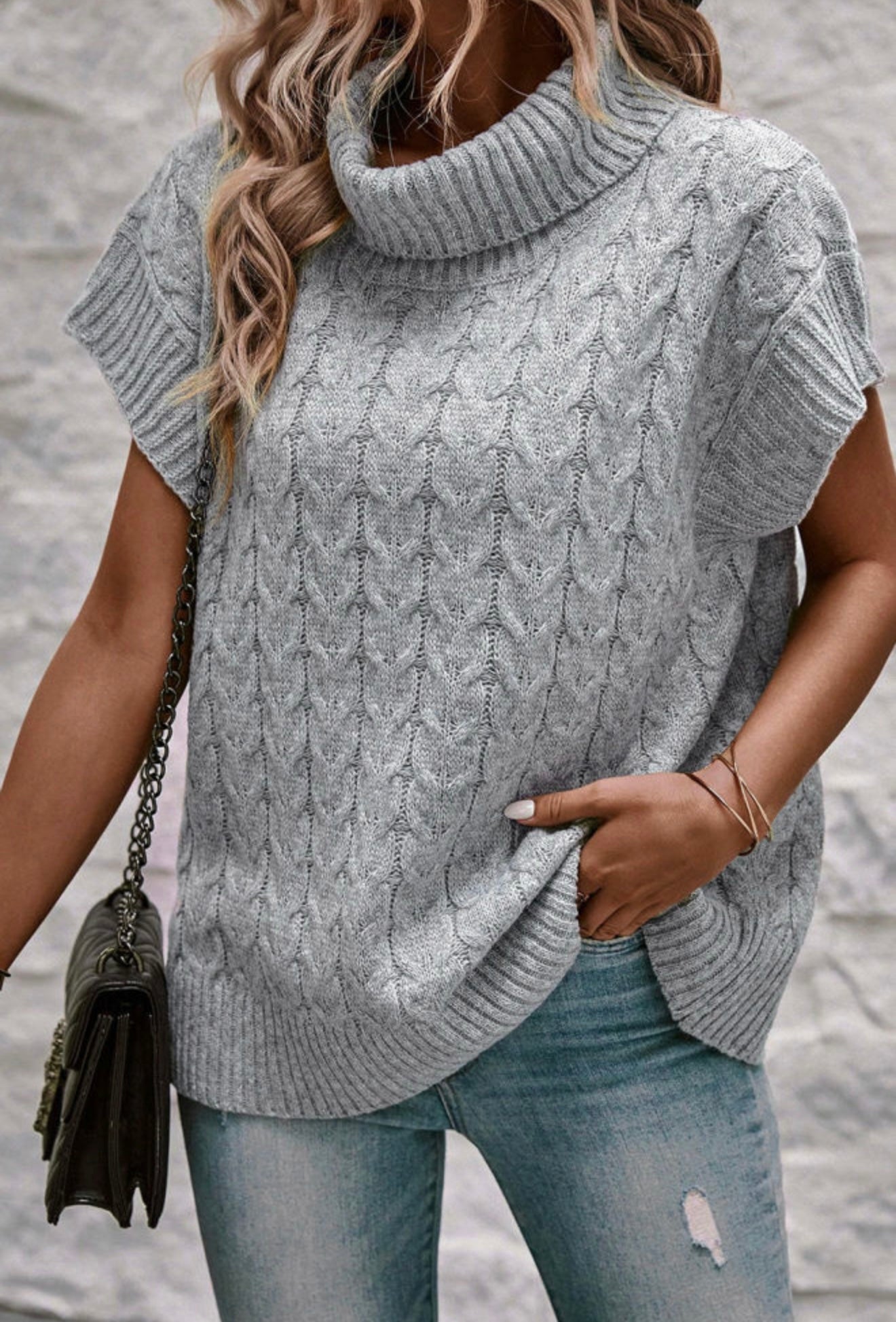 Sleeveless Batwing Turtleneck Sweater
