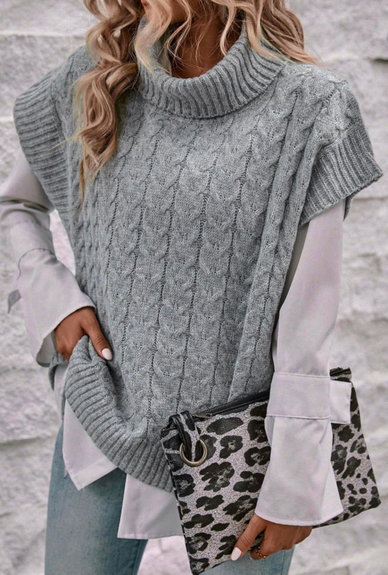 Sleeveless Batwing Turtleneck Sweater