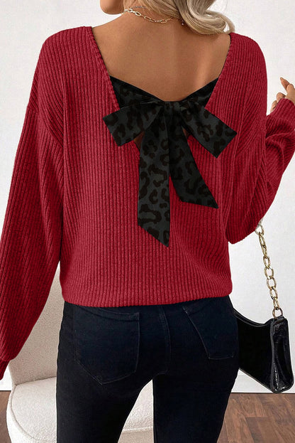 Chic Bow-Back Rib Knit Sweater