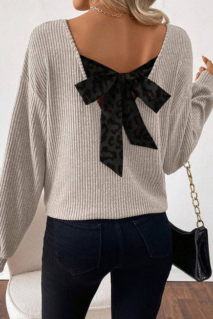 Chic Bow-Back Rib Knit Sweater