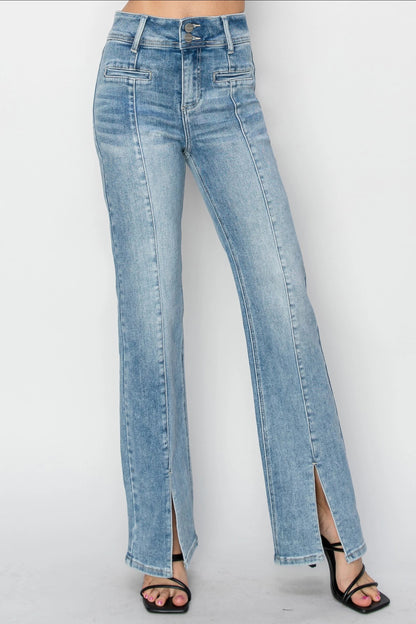 RISEN - HIGH RISE ANKLE STRAIGHT FRONT OPEN SLIT JEANS