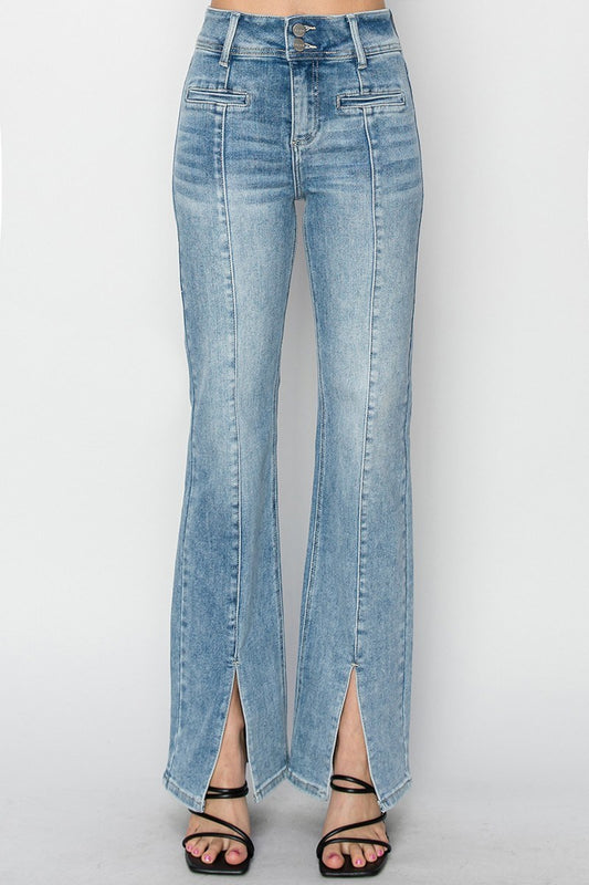RISEN - HIGH RISE ANKLE STRAIGHT FRONT OPEN SLIT JEANS