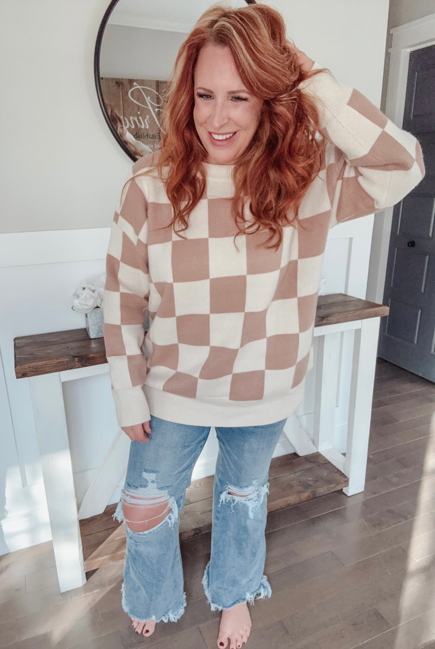 Cream & Latte Check Sweater