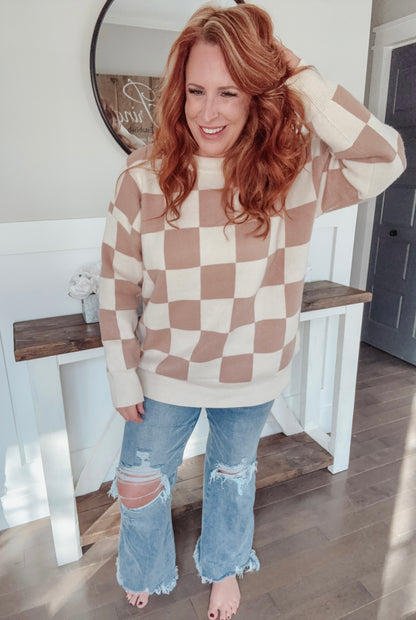 Cream & Latte Check Sweater